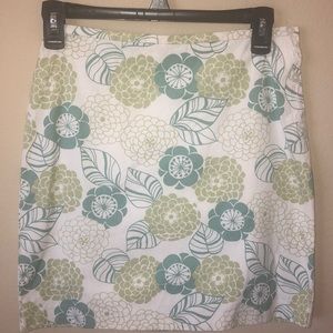 Ann Taylor LOFT Cream, Olive Green, and Aqua Floral Pencil Skirt - Size 2 Petite